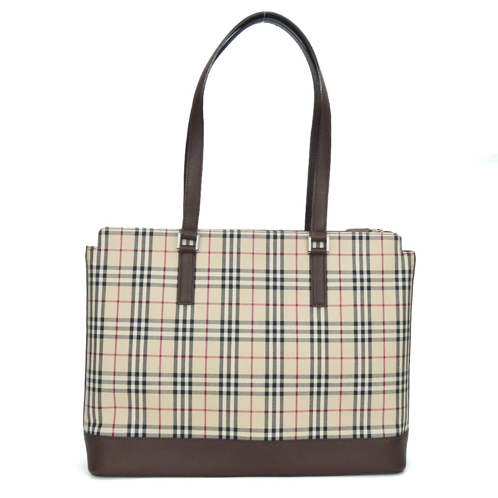 BURBERRY Tote Bag Canvas, Leather Brown Women Used Authentic