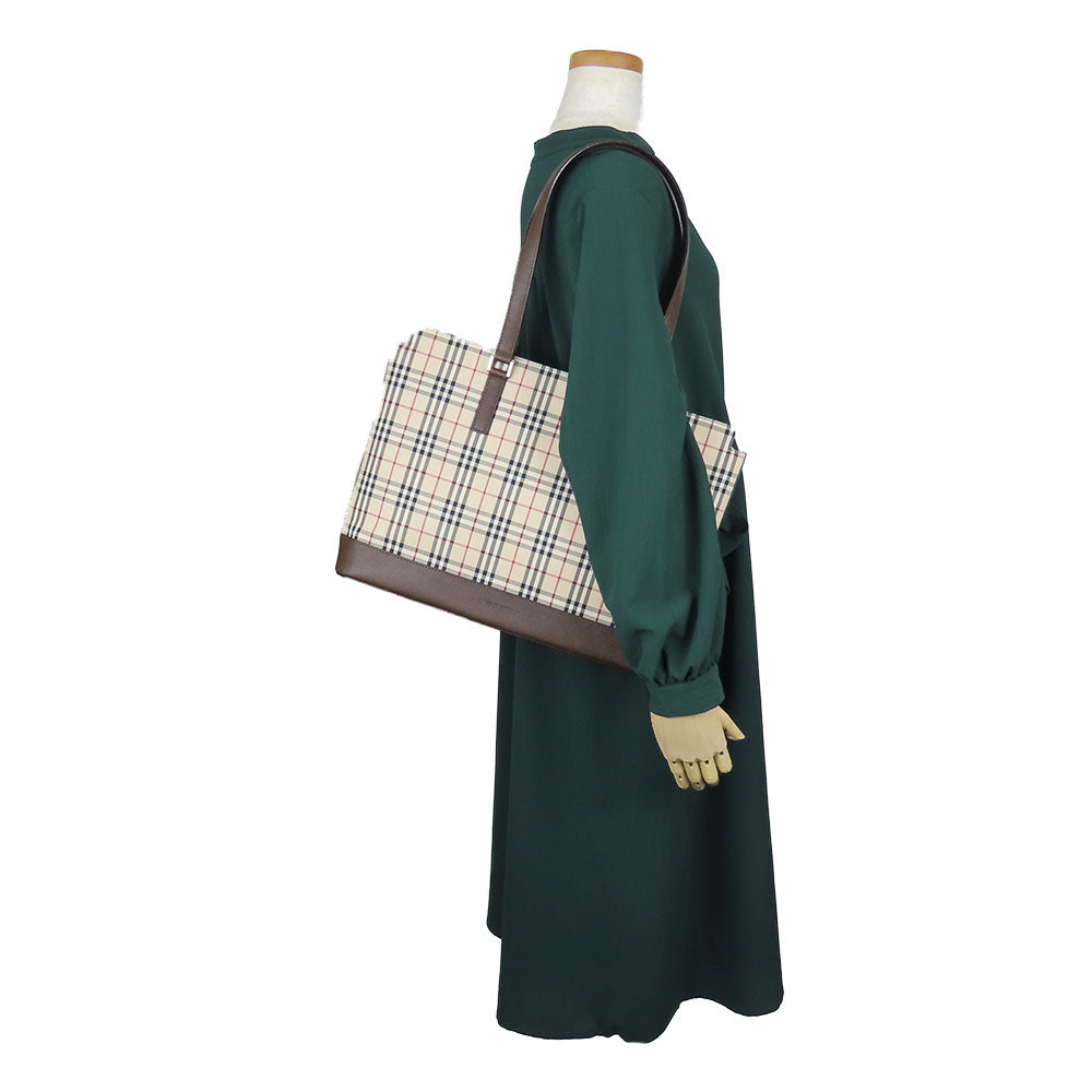 BURBERRY Tote Bag Canvas, Leather Brown Women Used Authentic