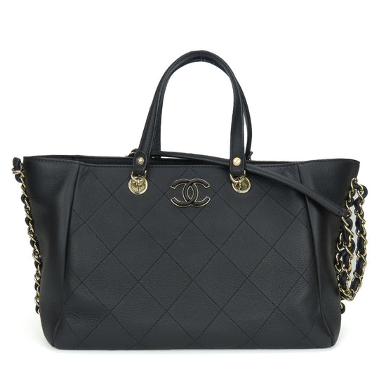 CHANEL Handbag AS0355 Calfskin black Matrasse Small shopping bags Women Used Authentic