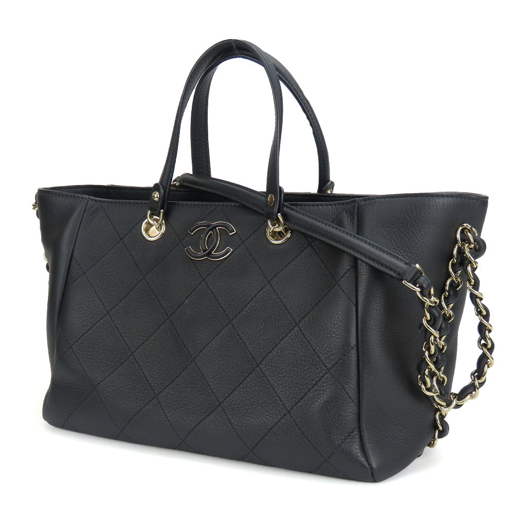 CHANEL Handbag AS0355 Calfskin black Matrasse Small shopping bags Women Used Authentic