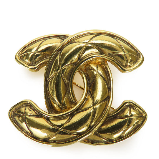 CHANEL Brooch metal gold Matelasse stitch Women Used Authentic