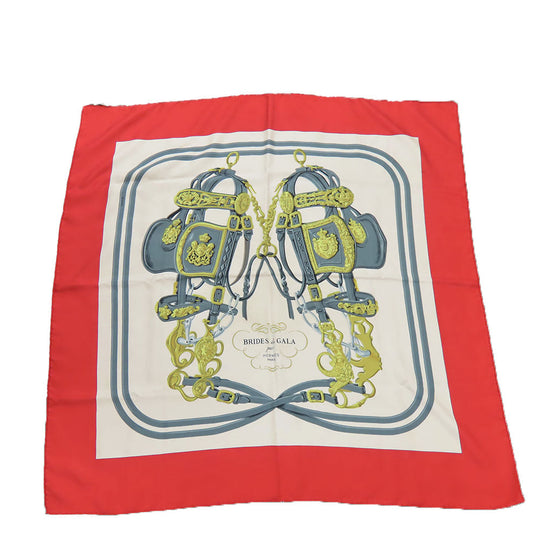 HERMES scarf silk Red Carre90 Women Used Authentic