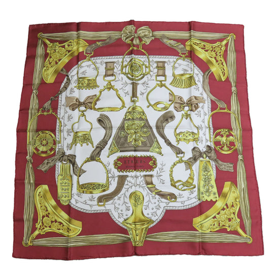 HERMES scarf silk Red Carre90 Women Used Authentic