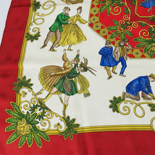 HERMES scarf silk Red Joies d'Hiver Carre90 Women Used Authentic