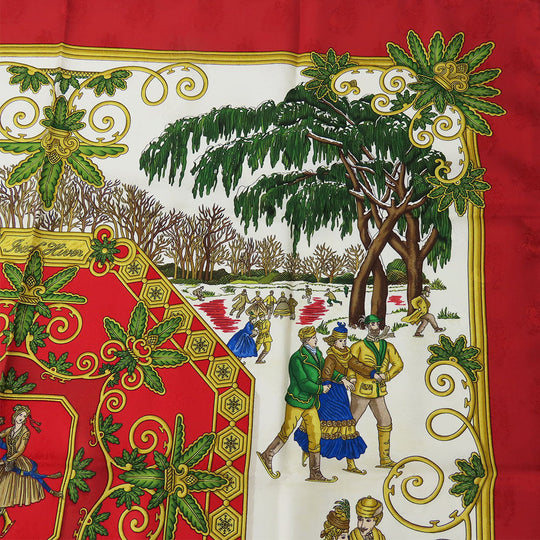 HERMES scarf silk Red Joies d'Hiver Carre90 Women Used Authentic