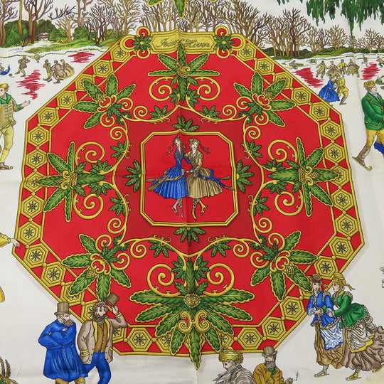 HERMES scarf silk Red Joies d'Hiver Carre90 Women Used Authentic
