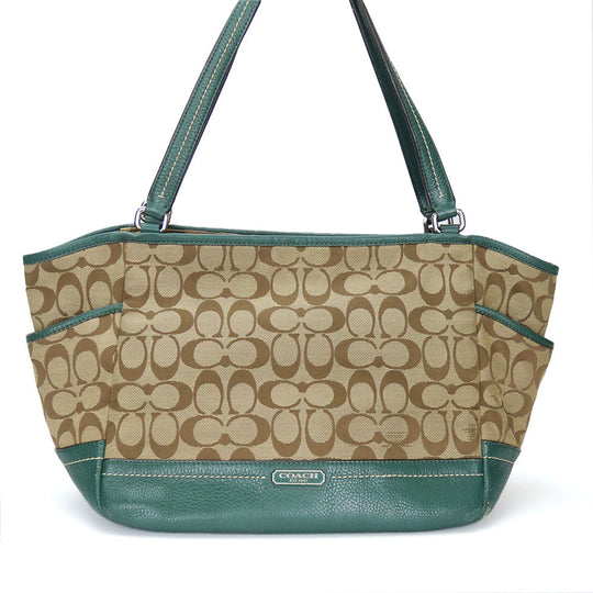 COACH Tote Bag F23297 Canvas, Leather green Women Used Authentic