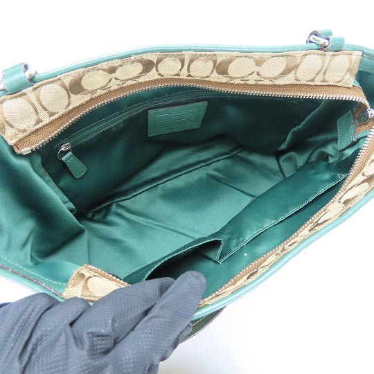COACH Tote Bag F23297 Canvas, Leather green Women Used Authentic