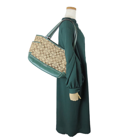 COACH Tote Bag F23297 Canvas, Leather green Women Used Authentic
