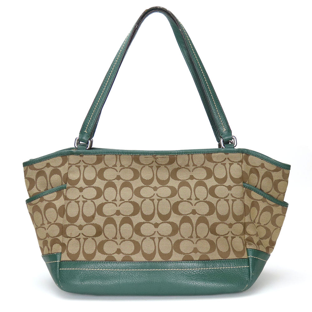 COACH Tote Bag F23297 Canvas, Leather green Women Used Authentic