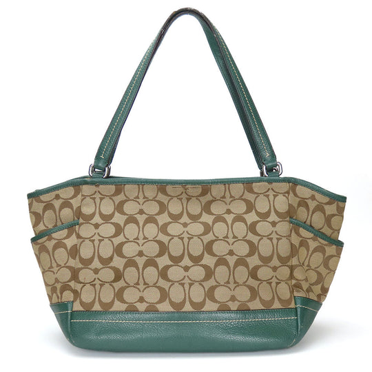 COACH Tote Bag F23297 Canvas, Leather green Women Used Authentic