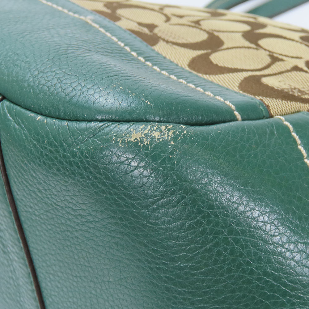 COACH Tote Bag F23297 Canvas, Leather green Women Used Authentic