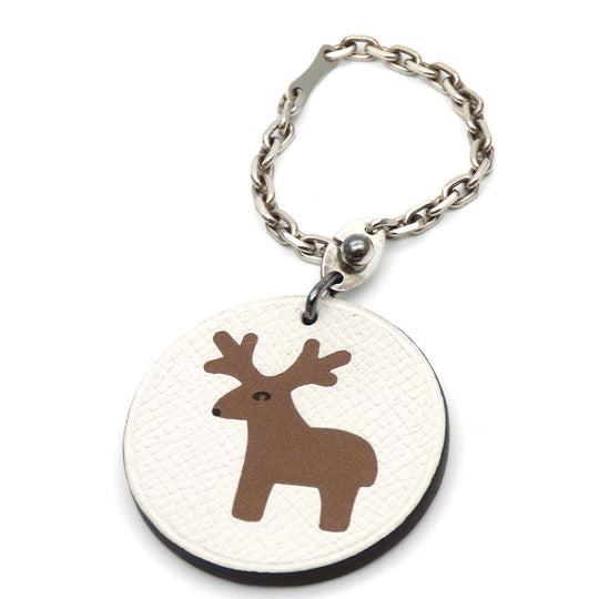 HERMES Bag charm Leather, Silver925 Brown reindeer Women Used Authentic