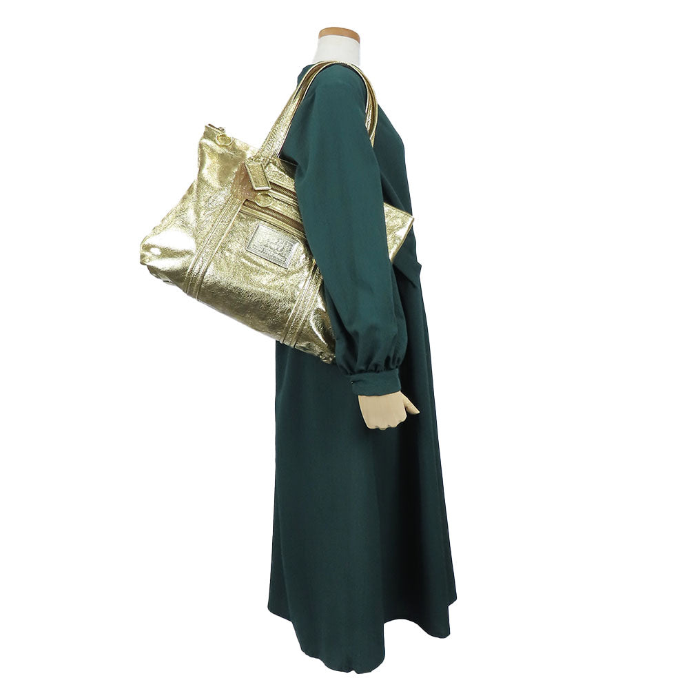 COACH Tote Bag 13820 leather gold Poppy Women Used Authentic