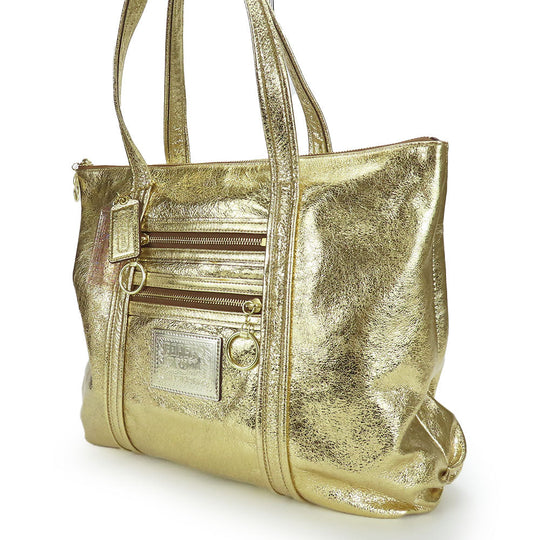 COACH Tote Bag 13820 leather gold Poppy Women Used Authentic