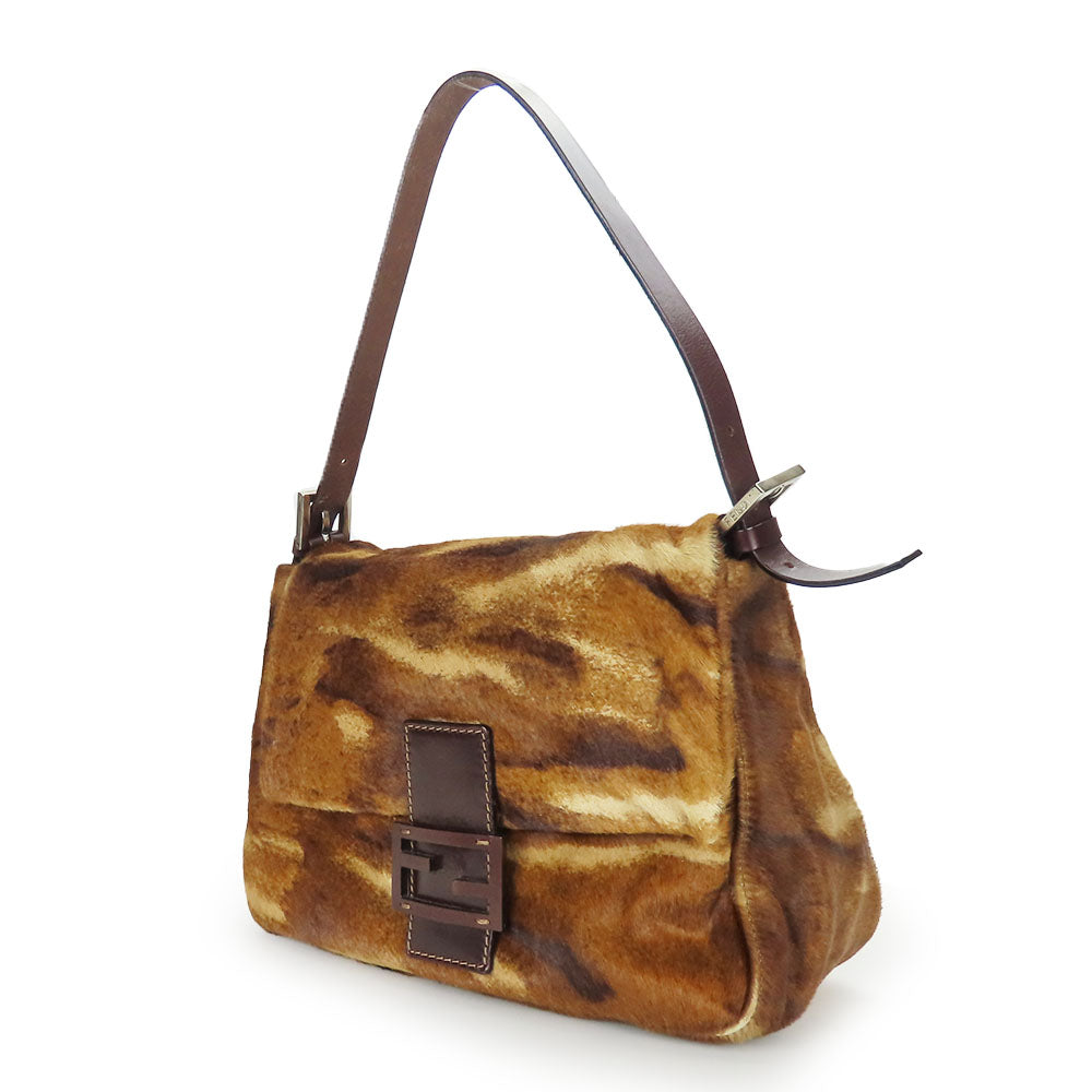 FENDI Shoulder Bag 26325 pony, leather Brown Mamma Bucket Women Used Authentic