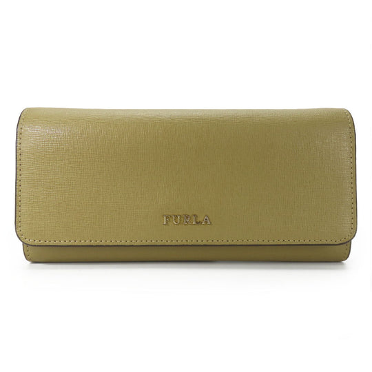 Furla Long Wallet Purse leather khaki Women Used Authentic