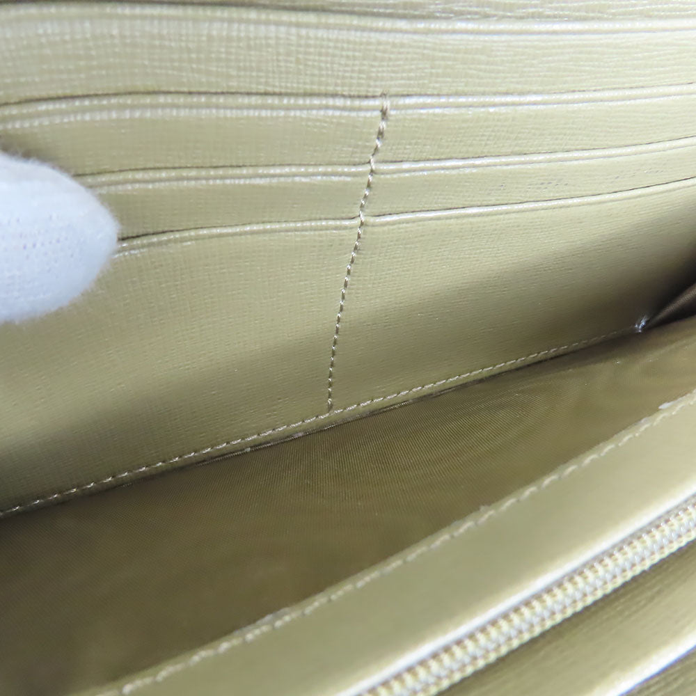 Furla Long Wallet Purse leather khaki Women Used Authentic