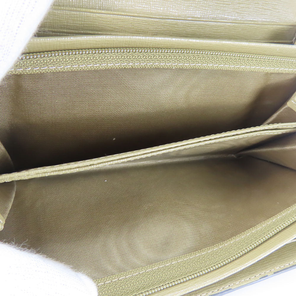 Furla Long Wallet Purse leather khaki Women Used Authentic