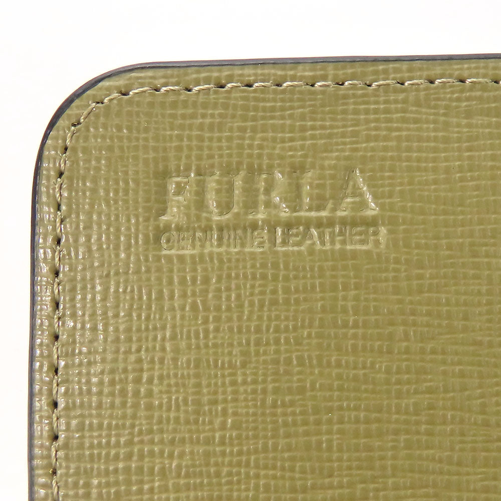 Furla Long Wallet Purse leather khaki Women Used Authentic