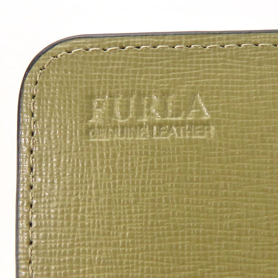 Furla Long Wallet Purse leather khaki Women Used Authentic