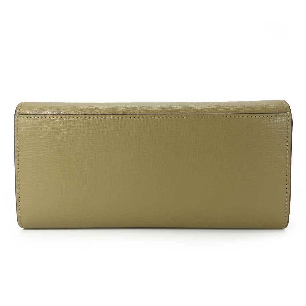 Furla Long Wallet Purse leather khaki Women Used Authentic