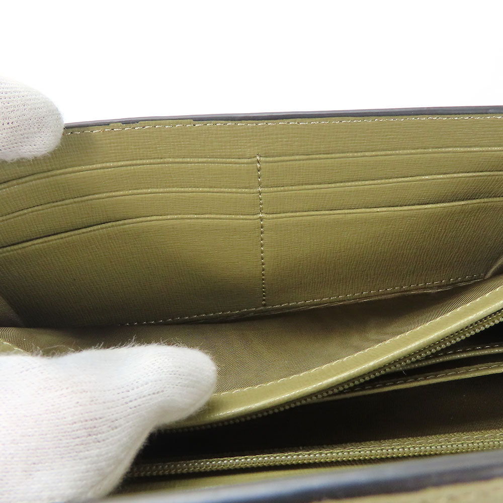 Furla Long Wallet Purse leather khaki Women Used Authentic