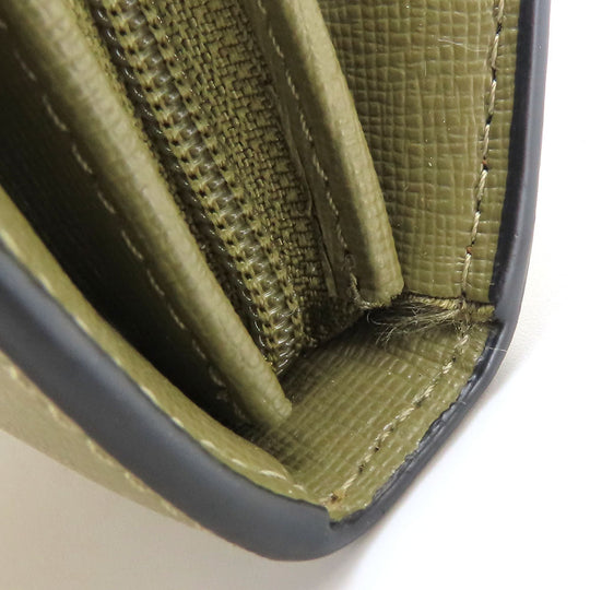 Furla Long Wallet Purse leather khaki Women Used Authentic