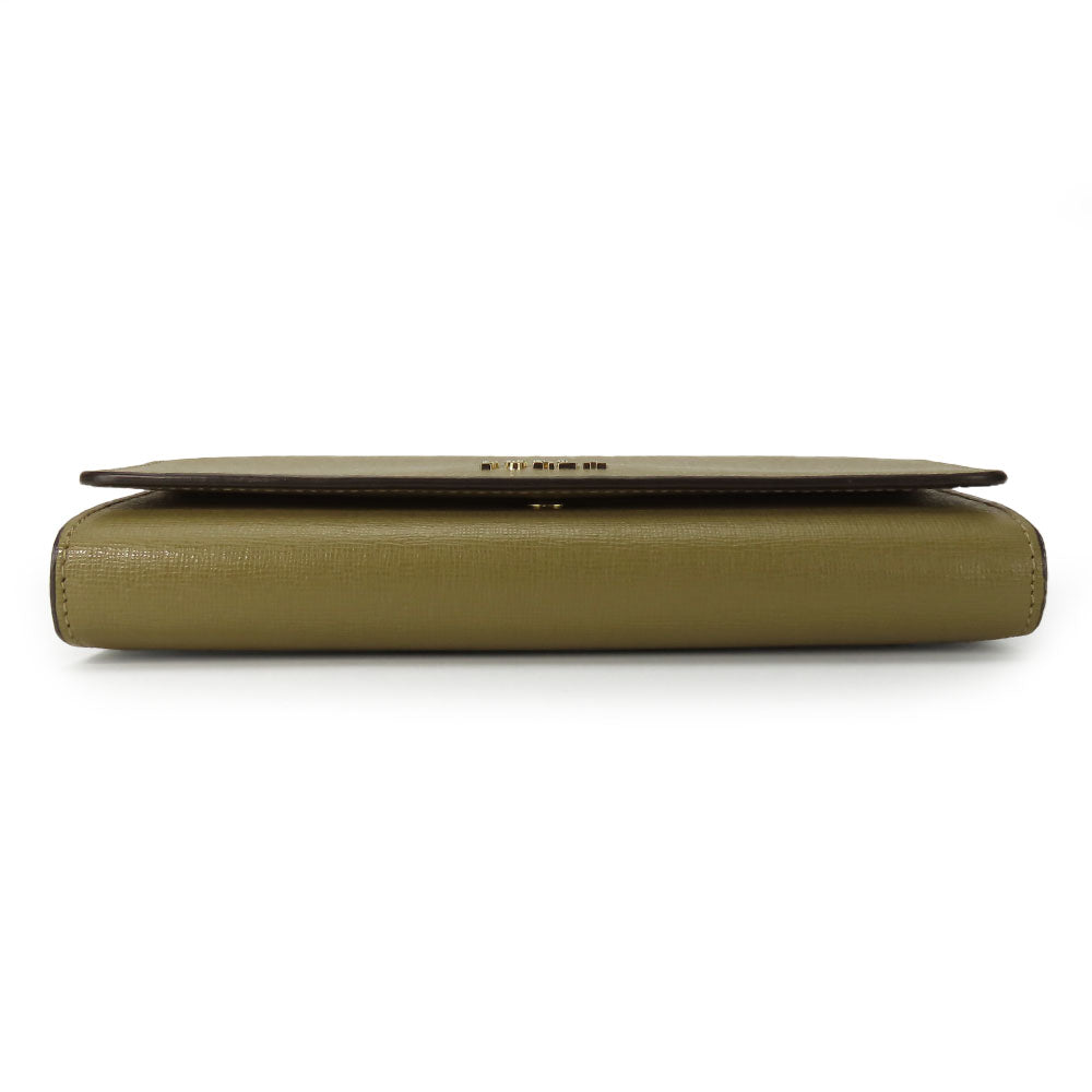 Furla Long Wallet Purse leather khaki Women Used Authentic