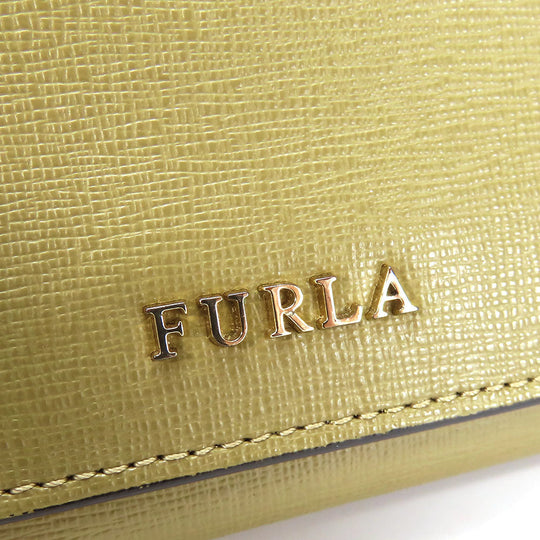 Furla Long Wallet Purse leather khaki Women Used Authentic