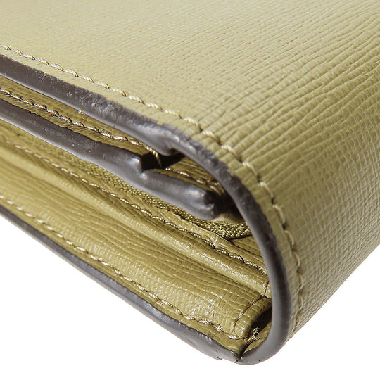 Furla Long Wallet Purse leather khaki Women Used Authentic