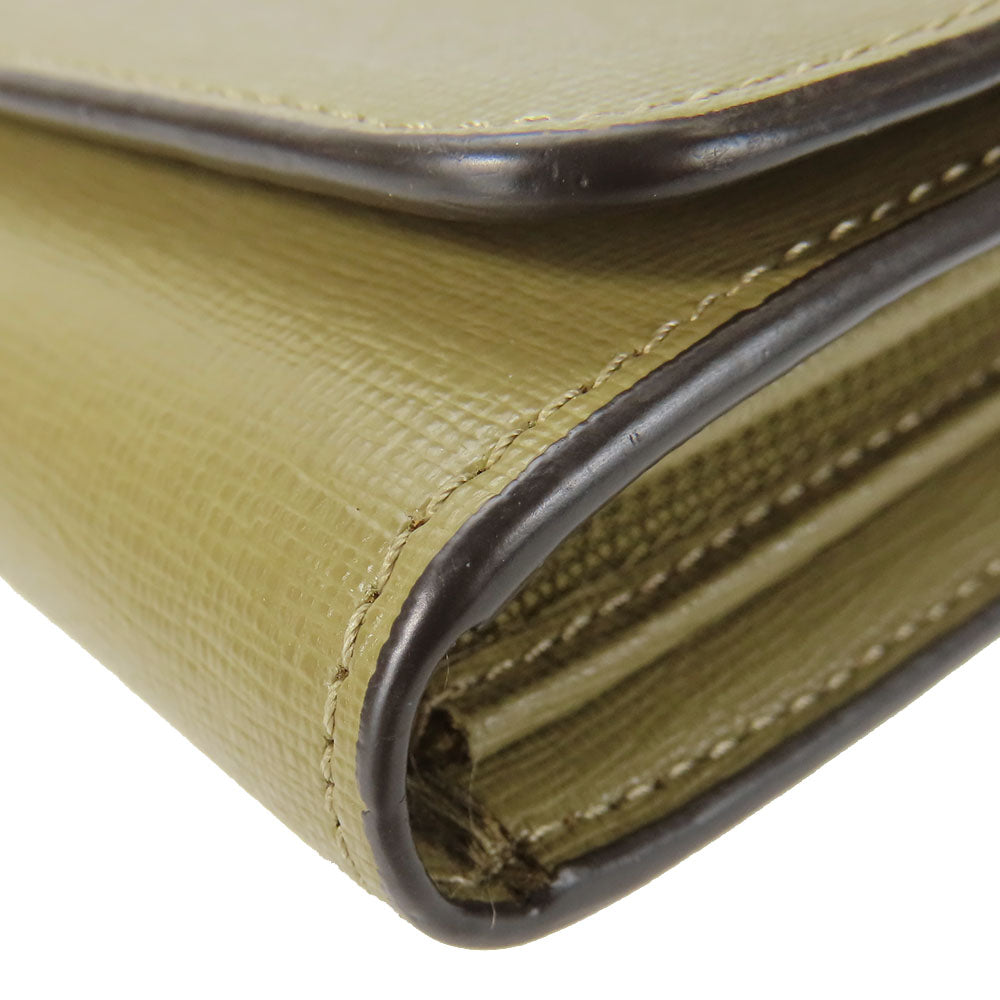Furla Long Wallet Purse leather khaki Women Used Authentic