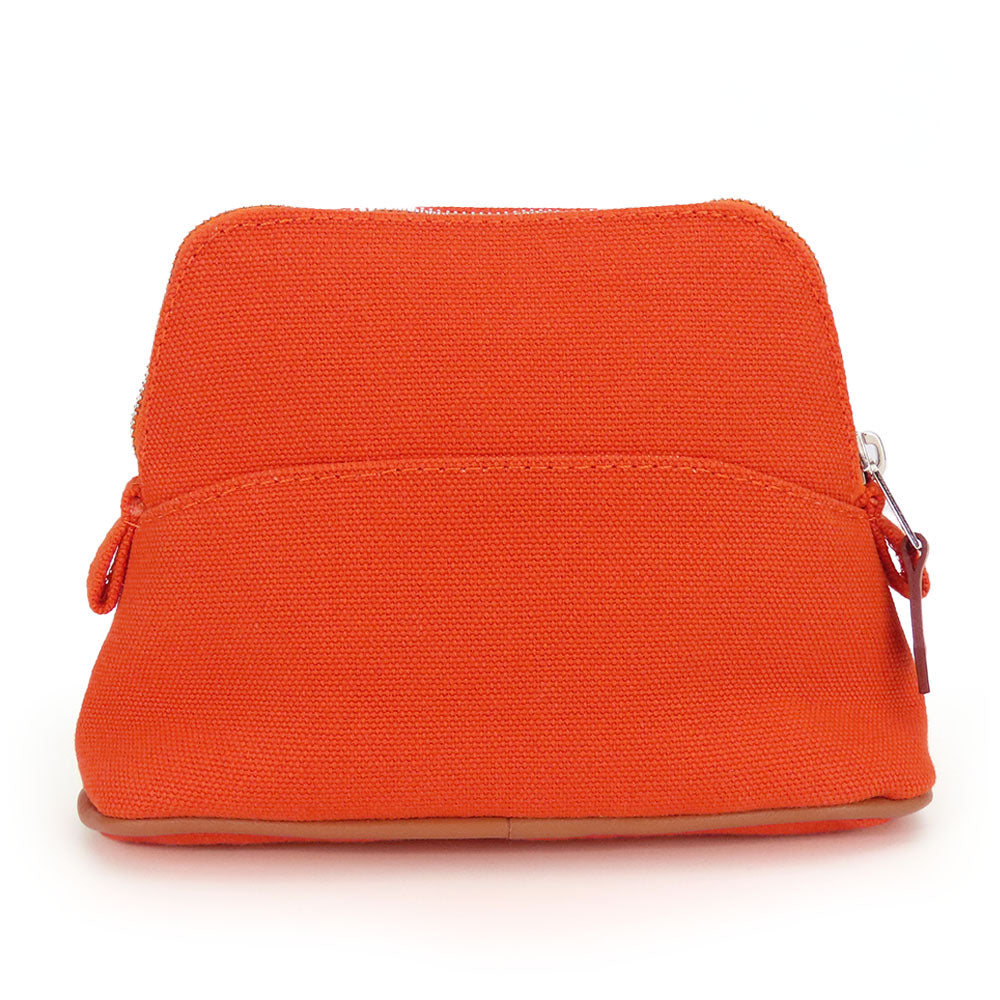 HERMES Pouch cotton Orange Bored pouch mini mini Women Used Authentic