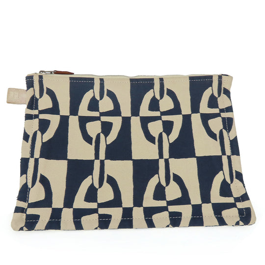 HERMES Pouch canvas Navy Chene Dunkle Truth Flat GM Women Used Authentic