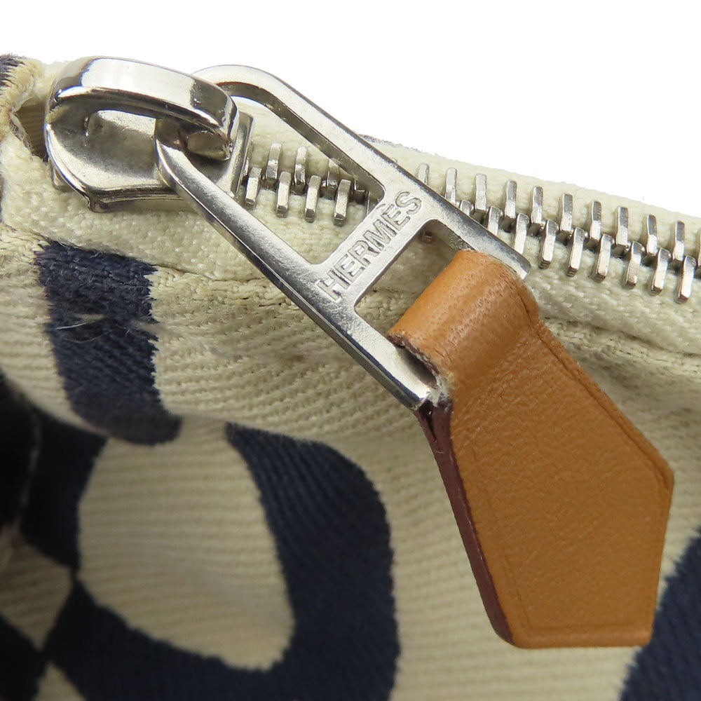 HERMES Pouch canvas Navy Chene Dunkle Truth Flat GM Women Used Authentic