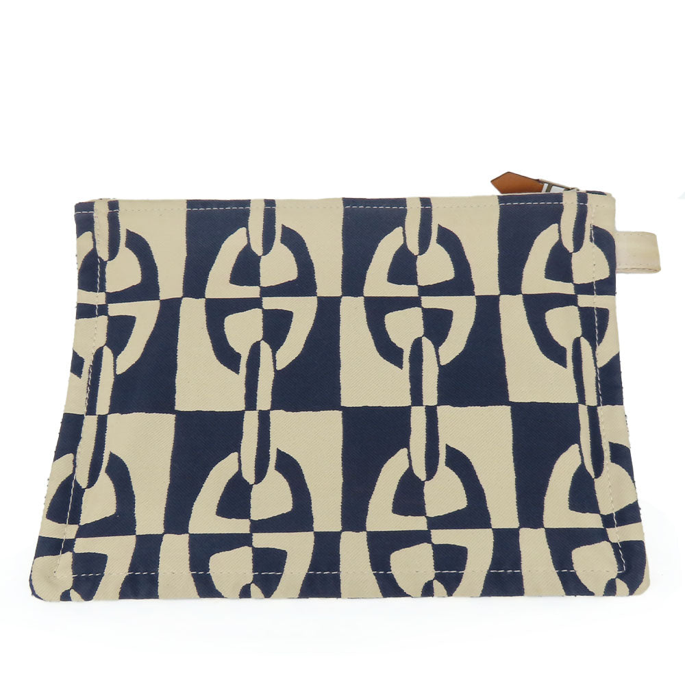 HERMES Pouch canvas Navy Chene Dunkle Truth Flat GM Women Used Authentic