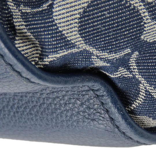 COACH Tote Bag F32622 Canvas, Leather Navy Signature Women Used Authentic