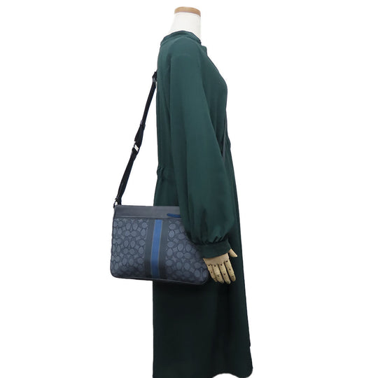 COACH Messenger bag C5291 Canvas, Leather Navy Signature Thompson mens Used Authentic