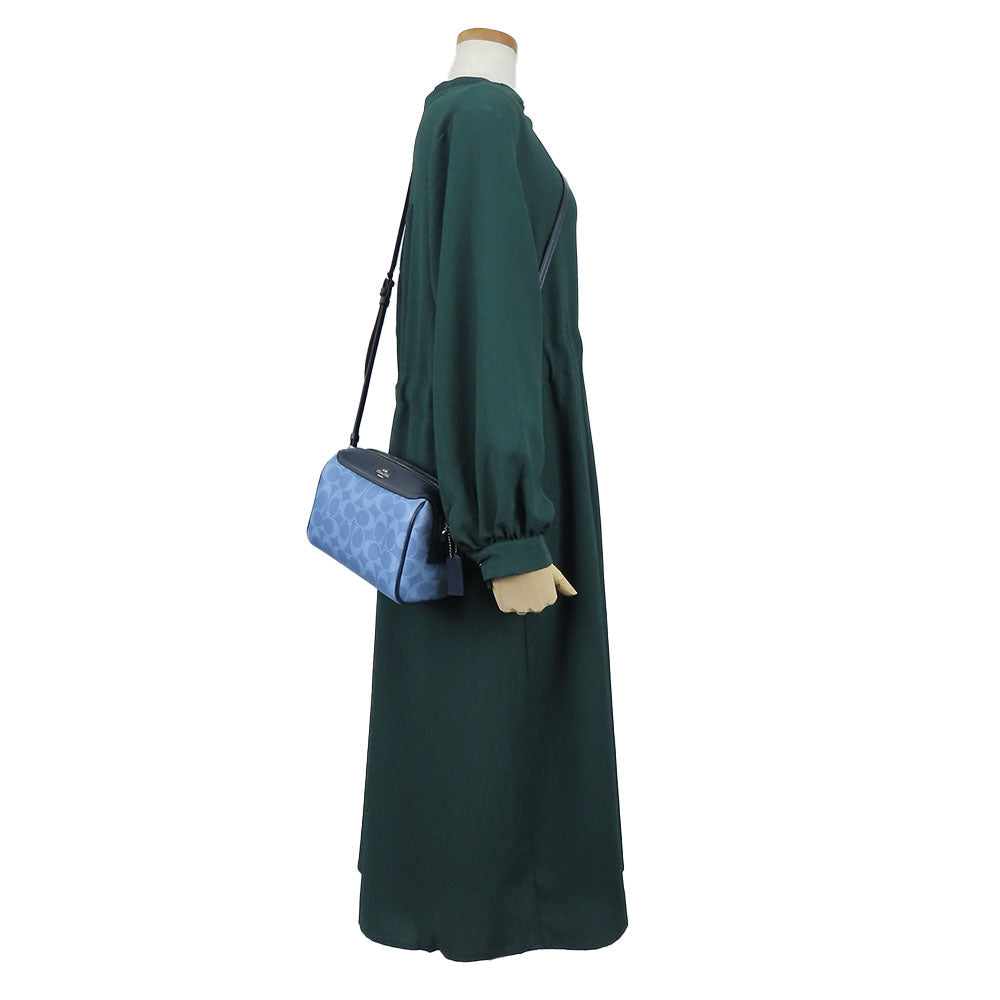 COACH Shoulder Bag 91500 PVC, Leather blue Signature Women Used Authentic