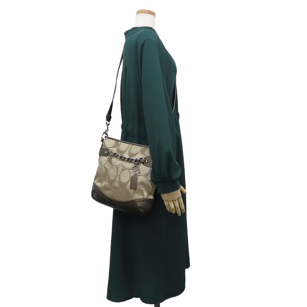 COACH Shoulder Bag F19730 Canvas, Leather Brown Women Used Authentic