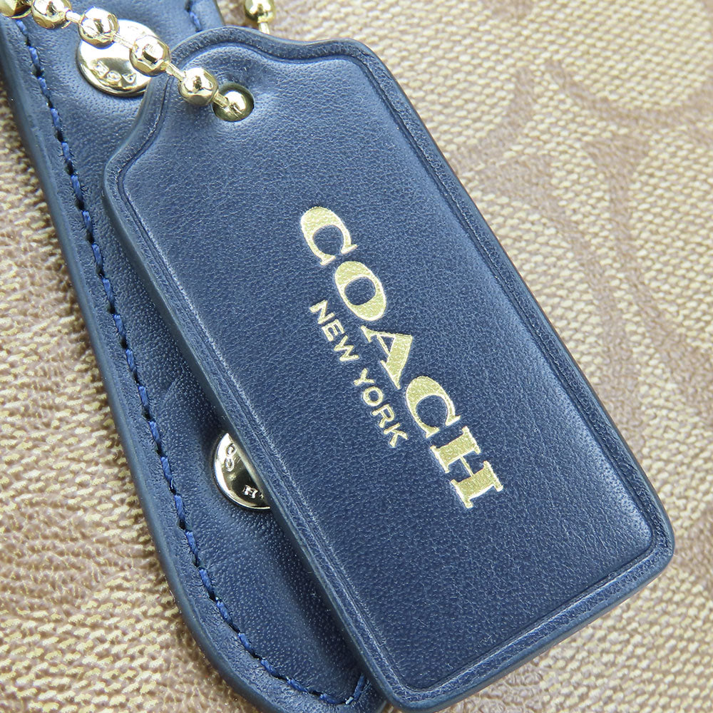 COACH Tote Bag F38405 Leather, PVC coated canvas Brown Varsity Stripes Women Used Authentic