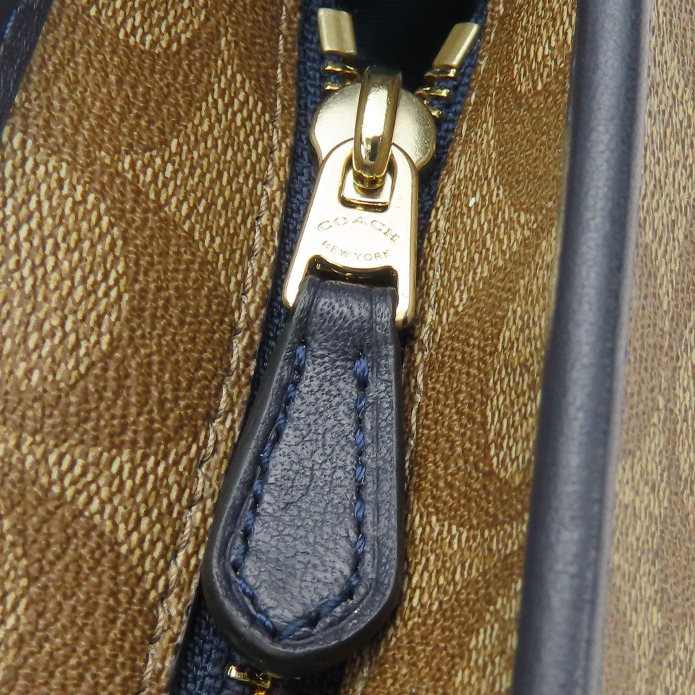 COACH Tote Bag F38405 Leather, PVC coated canvas Brown Varsity Stripes Women Used Authentic