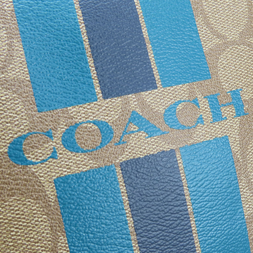 COACH Tote Bag F38405 Leather, PVC coated canvas Brown Varsity Stripes Women Used Authentic