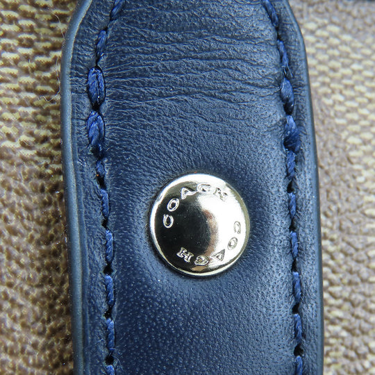 COACH Tote Bag F38405 Leather, PVC coated canvas Brown Varsity Stripes Women Used Authentic