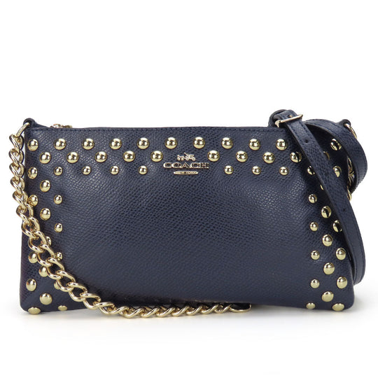 COACH Shoulder Bag F53140 leather Navy Studs Women Used Authentic