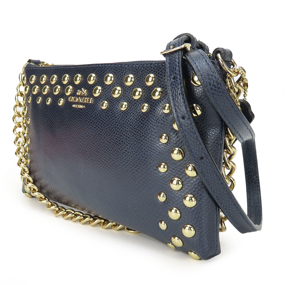 COACH Shoulder Bag F53140 leather Navy Studs Women Used Authentic