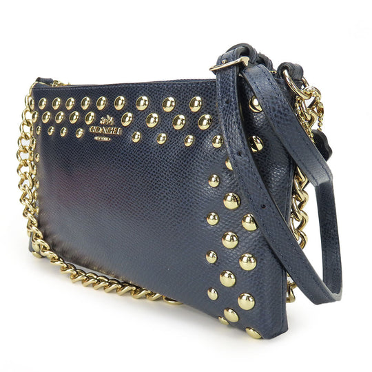 COACH Shoulder Bag F53140 leather Navy Studs Women Used Authentic