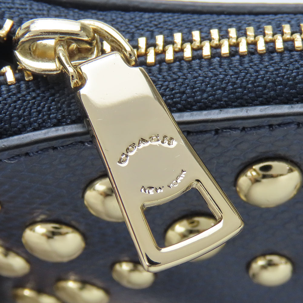 COACH Shoulder Bag F53140 leather Navy Studs Women Used Authentic