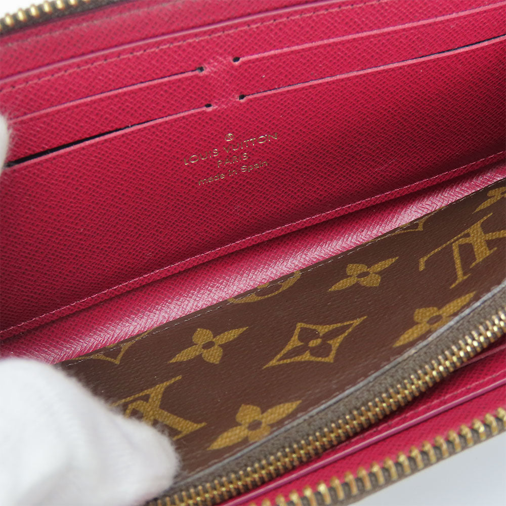 LOUIS VUITTON Long Wallet Purse M60742 Monogram Fuchsia Portefeuille Clemence Women Used Authentic