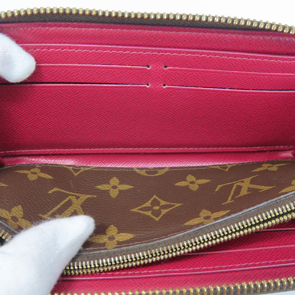 LOUIS VUITTON Long Wallet Purse M60742 Monogram Fuchsia Portefeuille Clemence Women Used Authentic